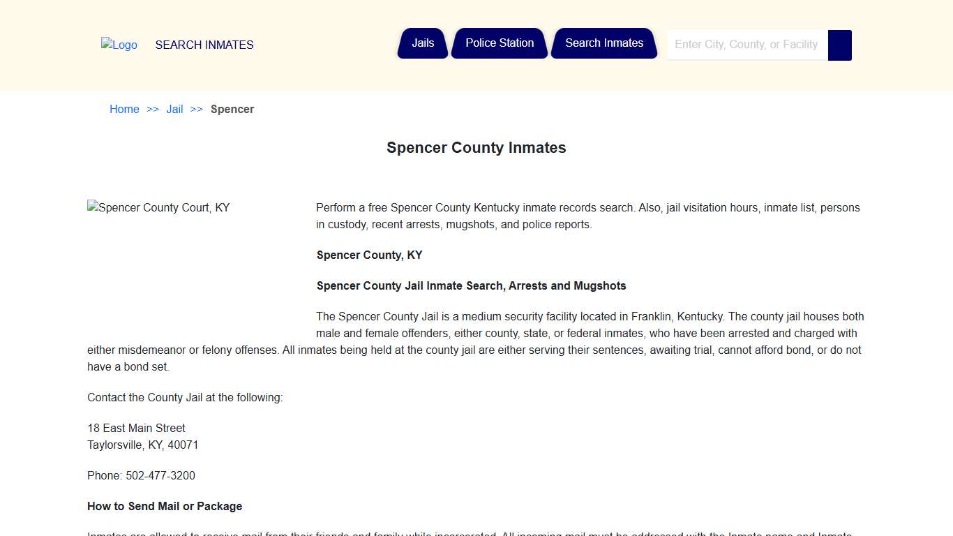Spencer County Inmates | Jail Roster Search