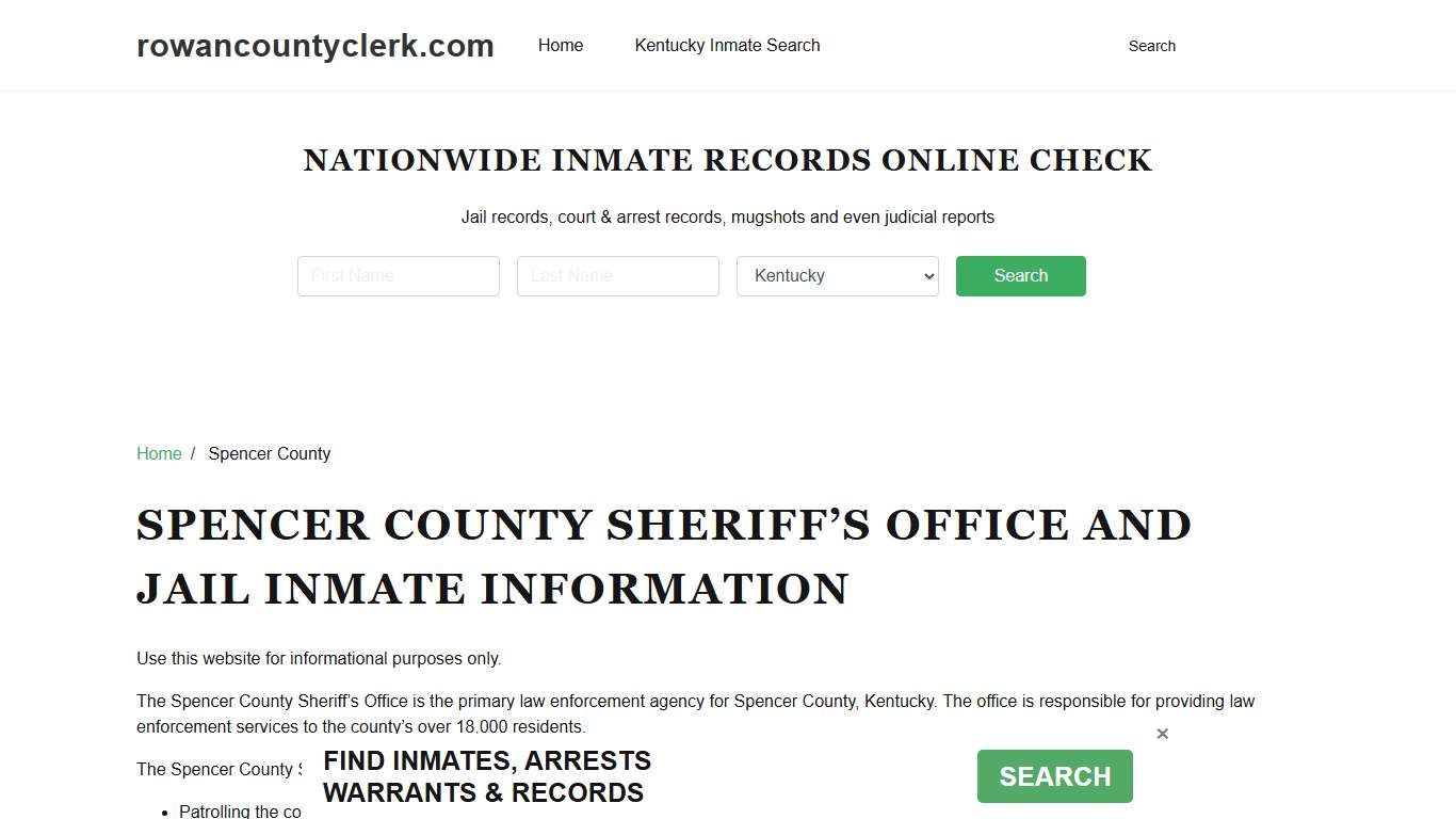 Spencer County Sheriff, KY, Jail Inmate Search, Recent Arrests